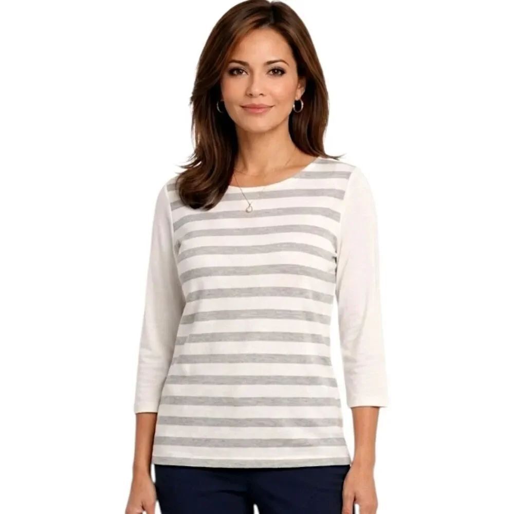 Liz ClaiborneΒ Ivory & Toupe Striped Sequin 3/4 SleeveβBlouse SizeβS